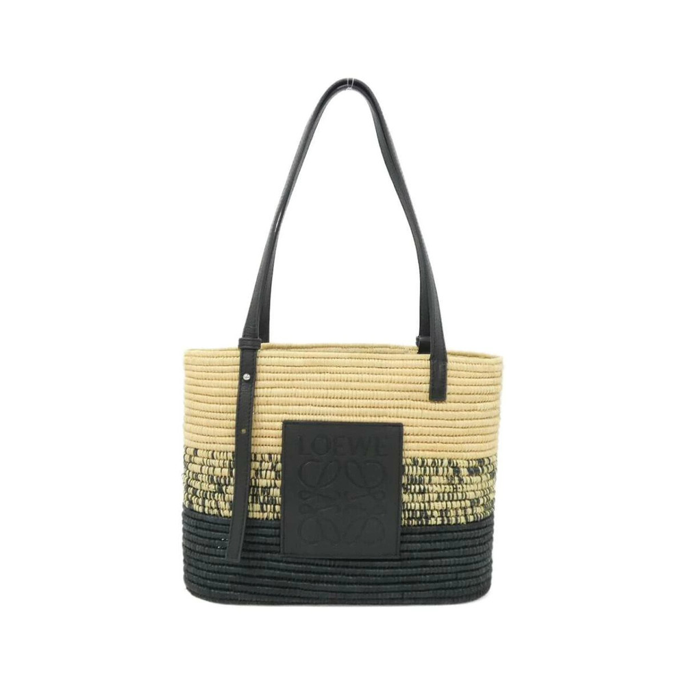 Loewe Paula Ibiza Square Basket Bag raffia body Black leather